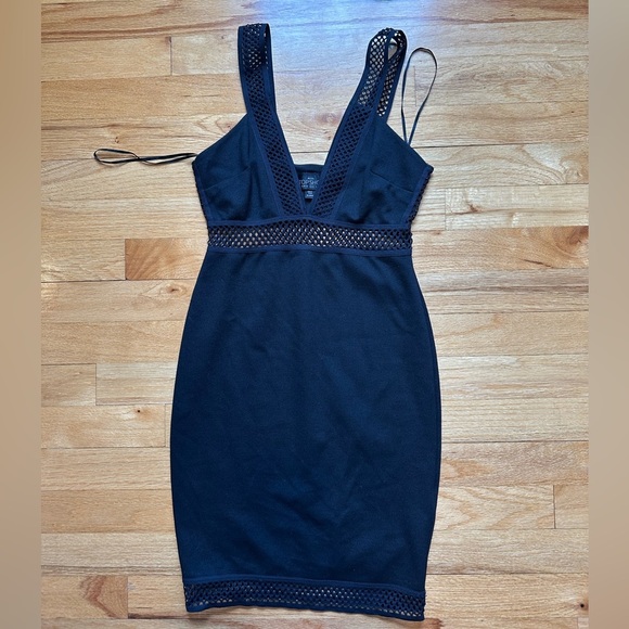 Topshop Black Mesh Cutout Bodycon Black Mini Dress - Picture 1 of 5